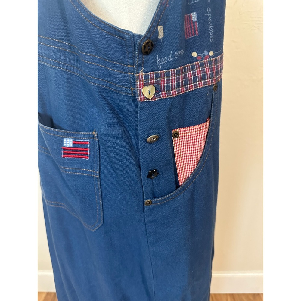 Vintage Koret City Overall Dress Size 12 Maxi 4th of July USA Watermelon Teacher - Picture 2 of 14